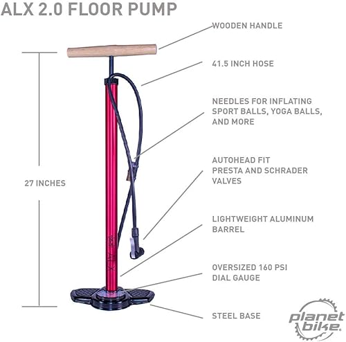 Miniatura 10 de Planet Bike ALX - Bomba de piso para bicicleta, color rojo