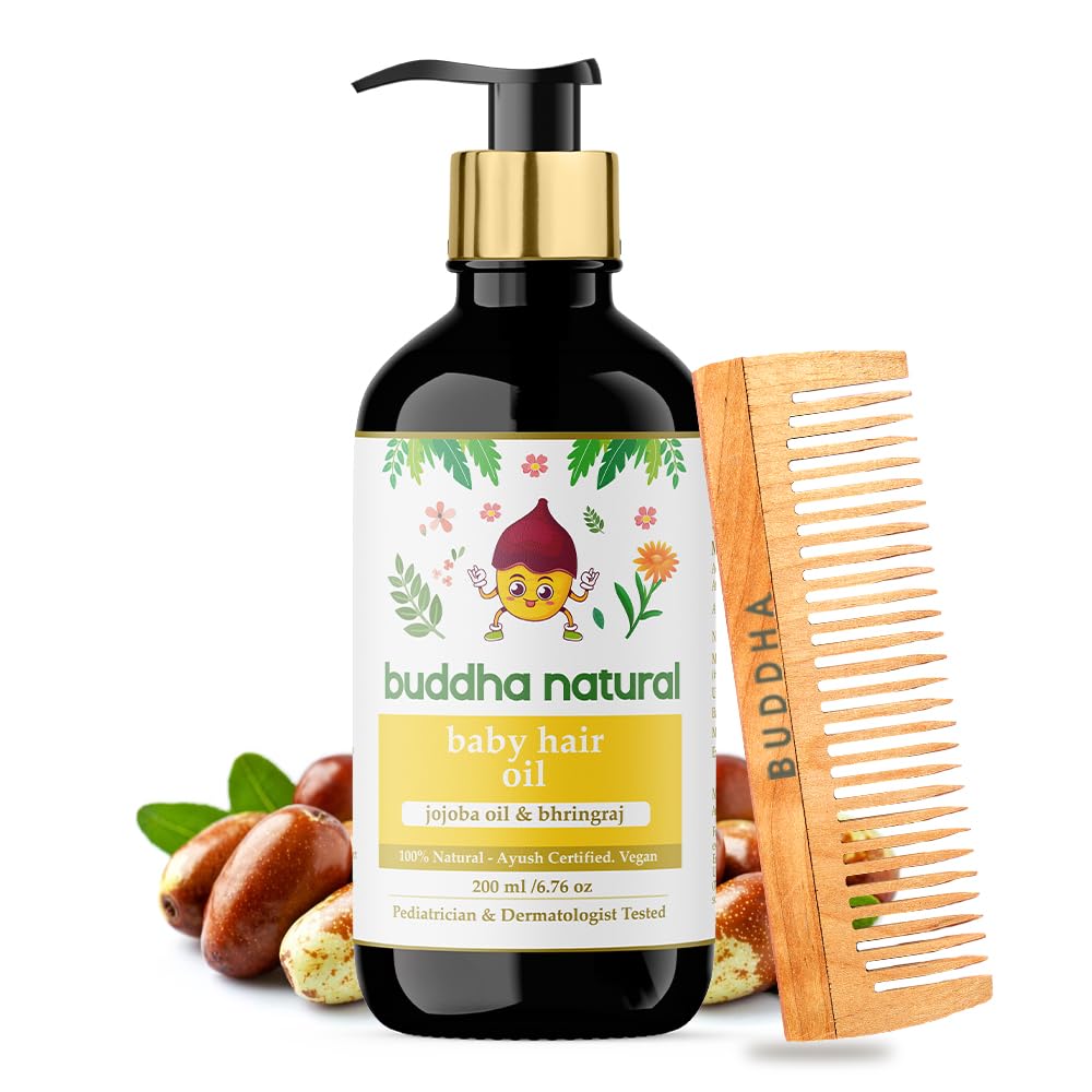 Buddha Natural Baby Hair Oil with Wide Neem Comb - Ayush Certified & Chemical Free Wood Pressed Oils For Healthy, Strong Hair - 200ml-image-31