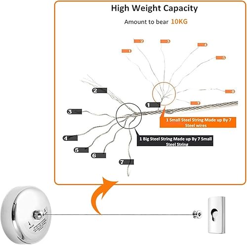 Miniatura 9 de Little World Tendedero retráctil  2 unidades de línea de ropa de acero inoxidable 304, tendedero retráctil ajustable duradero y resistente con