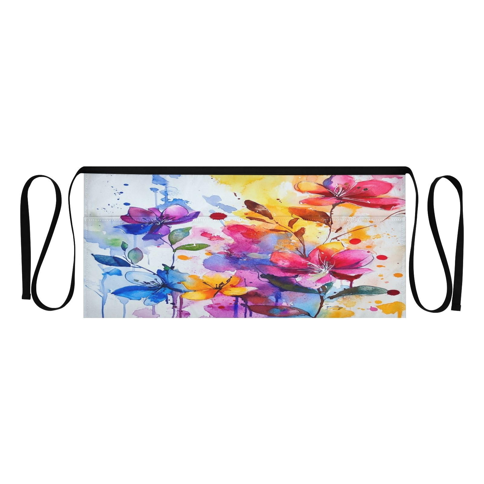 Kigai Colorful Flowers Server Aprons for Men Women Water & Oil Resistant Waitress Waiter Waist Apron with 3 Pockets