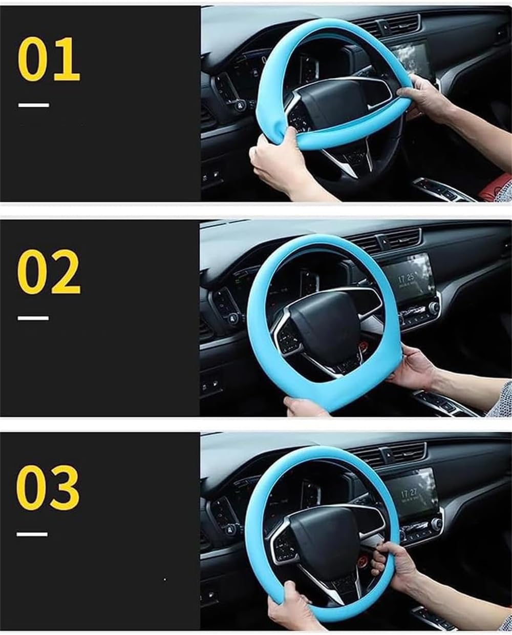 Coprivolante in silicone antiscivolo, protezione universale ultra sottile per il volante dell’auto, nero