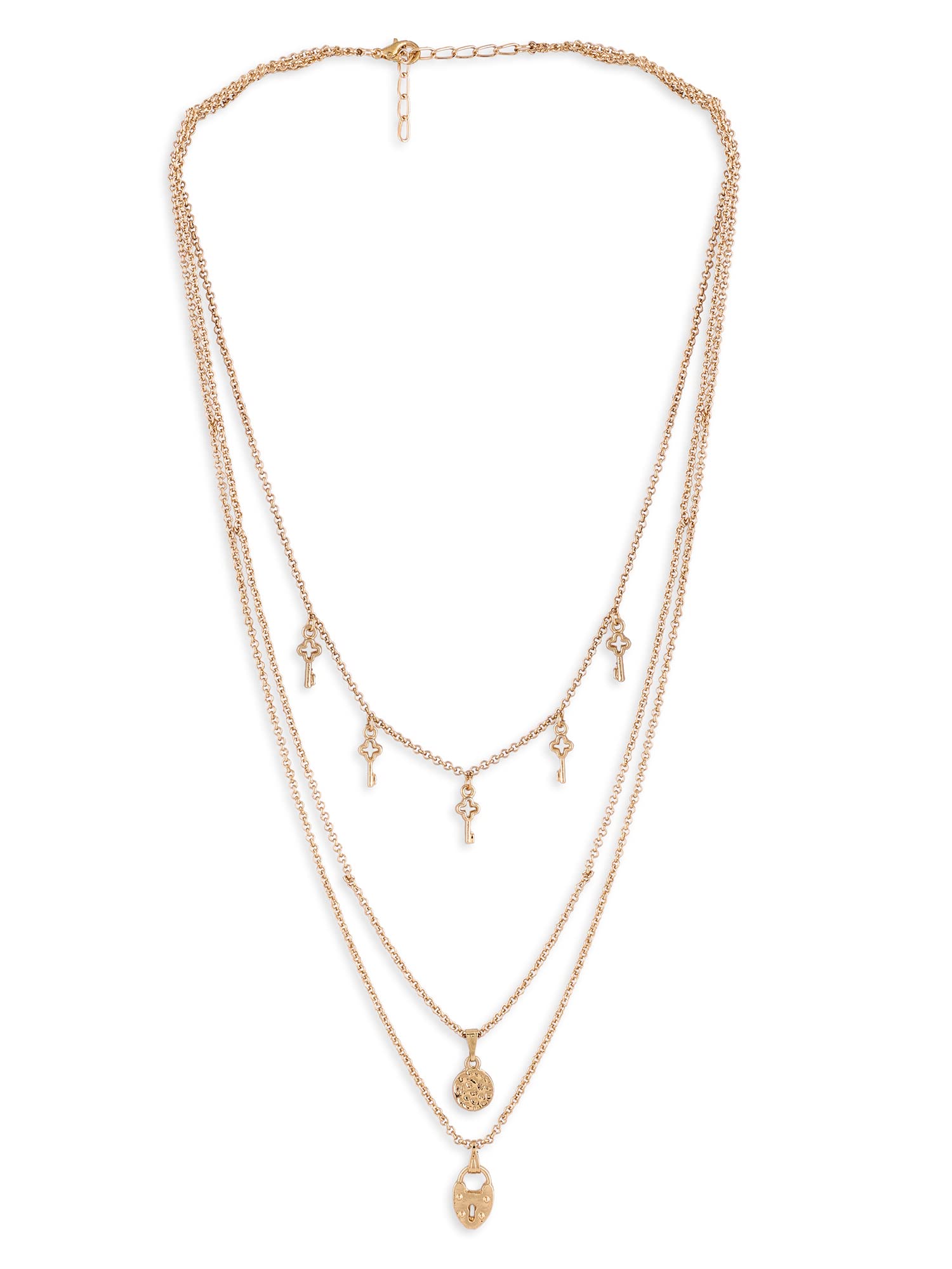 ZAVERI PEARLS Gold Tone Lock & Keys 3 Layers Contemporary Necklace & Chains For Women-ZPFK14048 (B0B2MQV6HY) Amazon Price History, Amazon Price Tracker