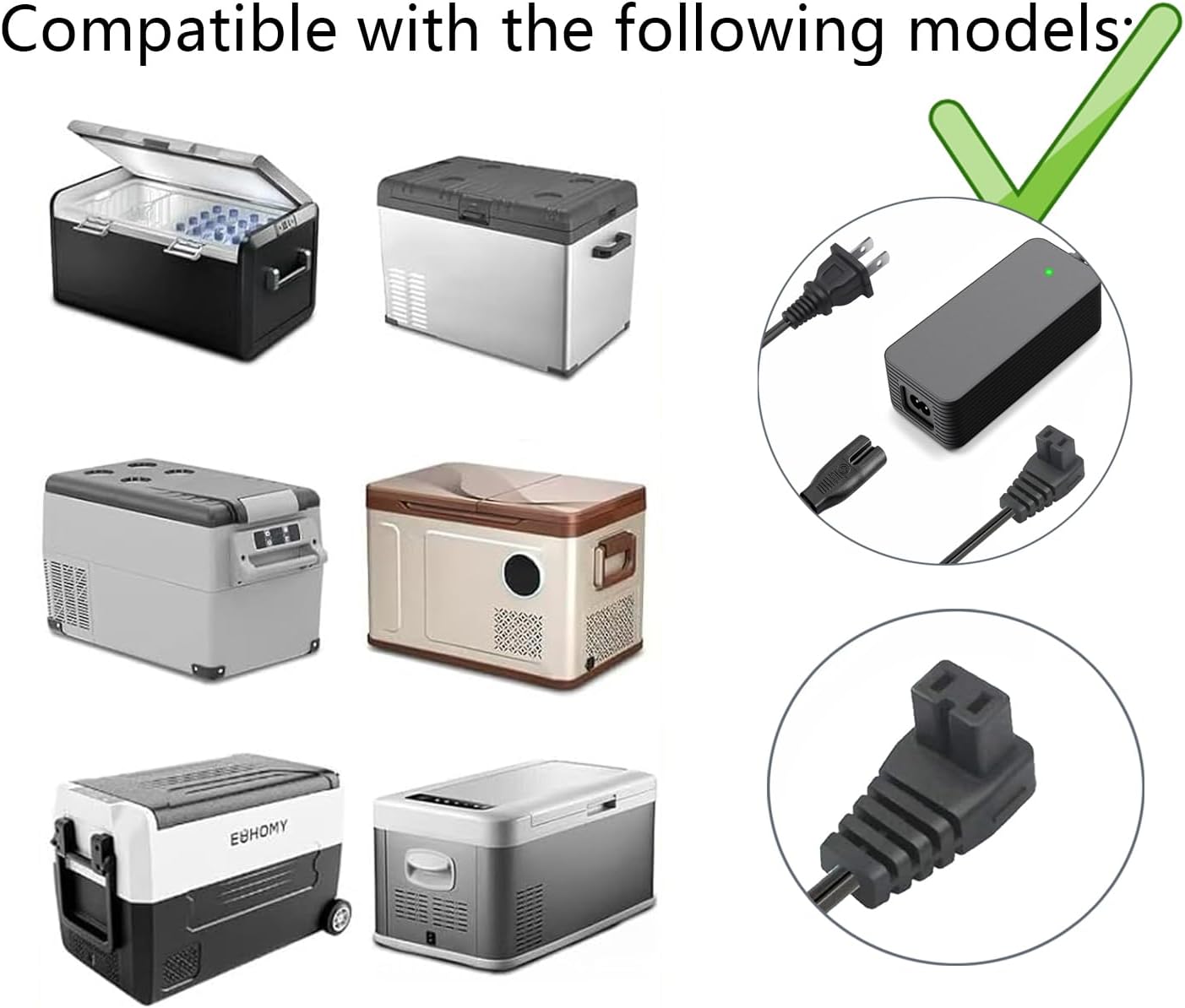 12V Fridge Power Cord for Alpicool BougeRV Euhomy Bodega Car Refrigerator Setpower ICECO JoyTutus ARB AC Adapter Portable Car Freezer Compressor Cooler