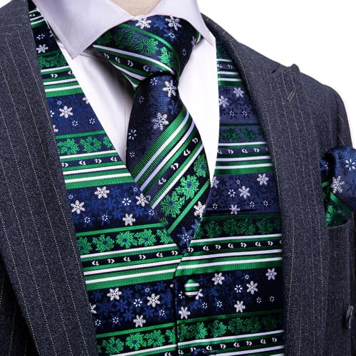 Image of Barry.Wang Mens Red /Green Christmas Suit Vest Holiday Xmas Waistcoat Tie Set Party Tuxedo