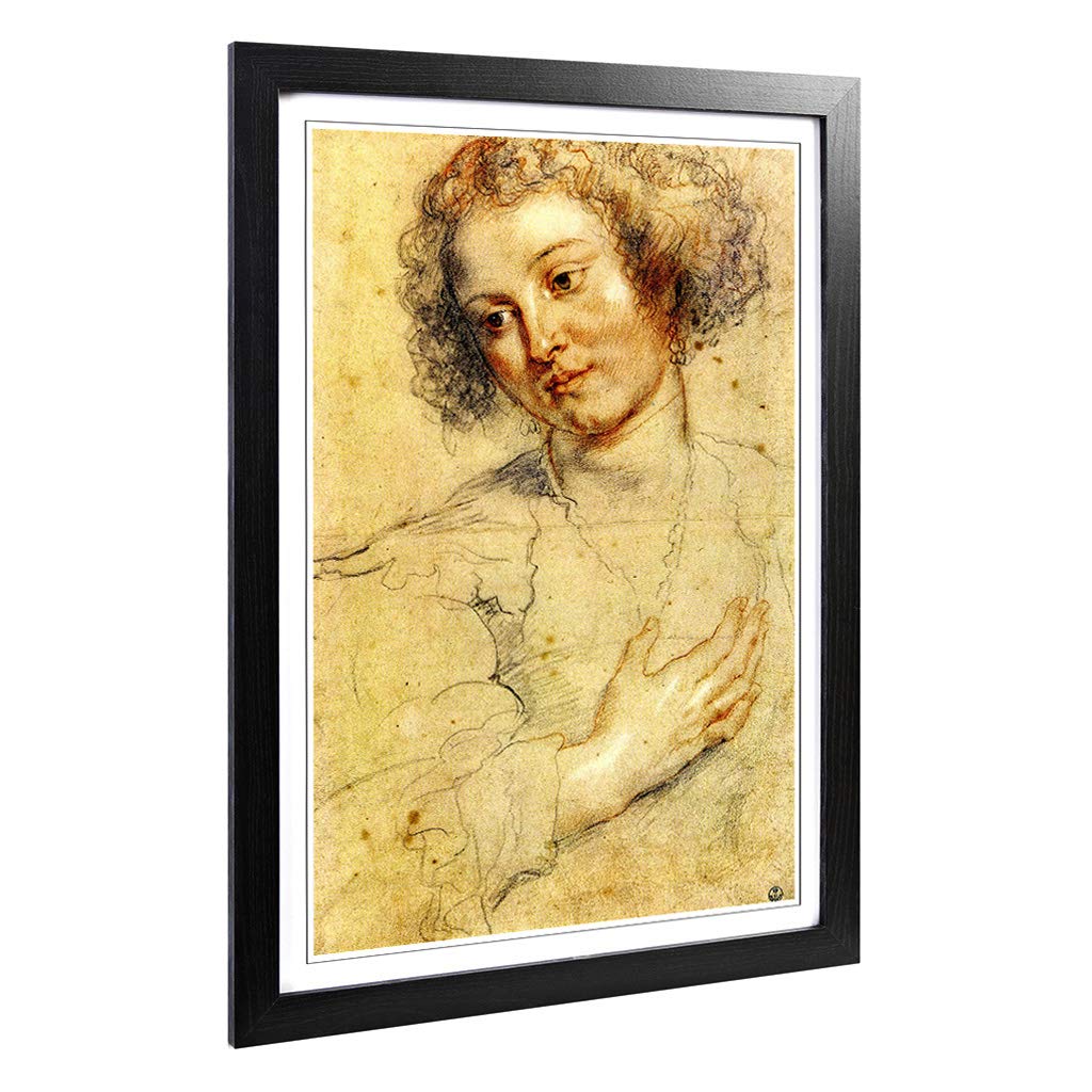 Big Box Art Framed Print of Peter Paul Rubens Head of a Woman Design | Wall Art Picture | Home Decor for Kitchen, Living Room, Bedroom, Hallway, Black, A2 / 24.5x18 Inch / 62x45cm