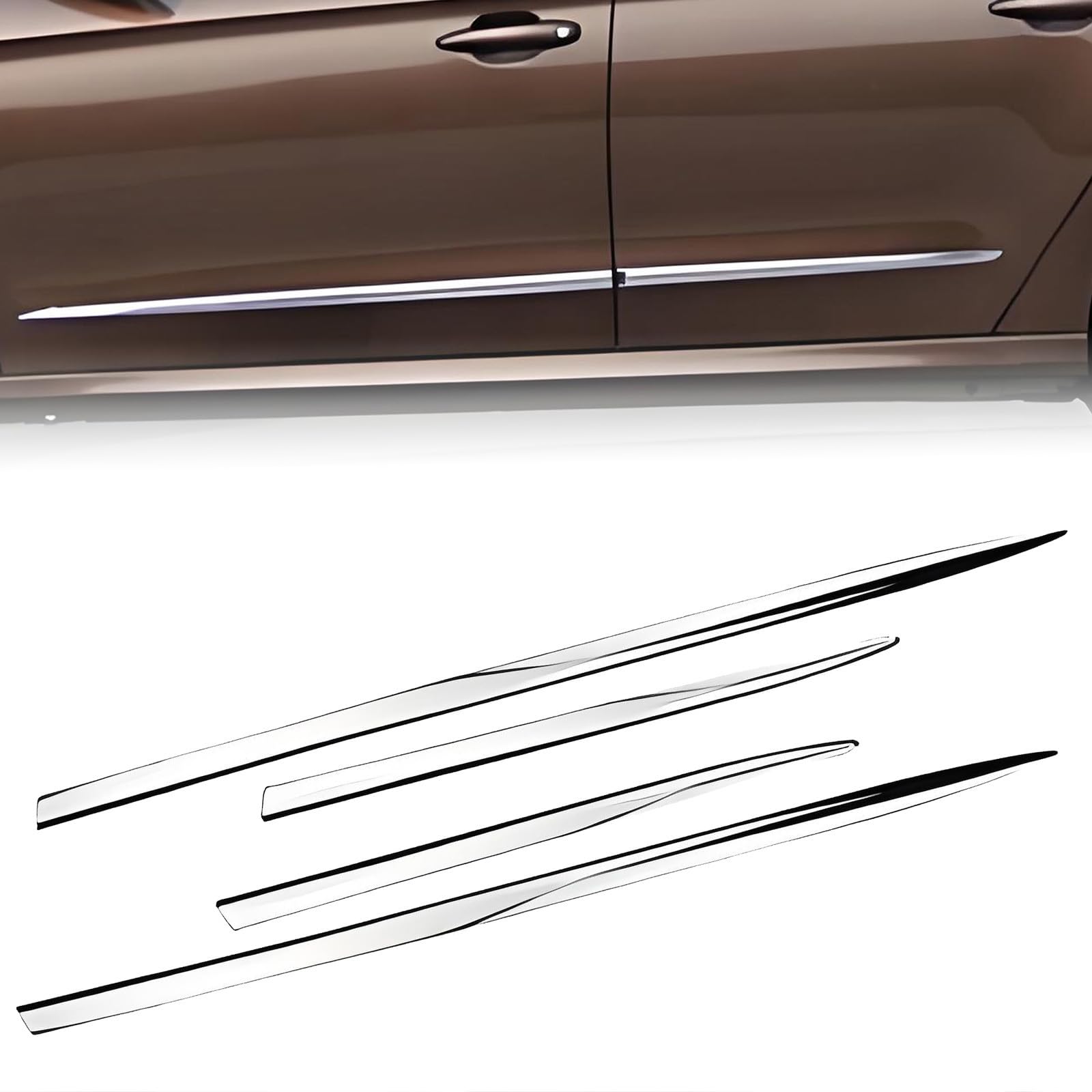 ONEMAJI 4 Pcs Car Door Edge Guard Set for Alfa Romeo Junior Ibrida Q4 2025, Self-Adhesive Anti-Collision Bumper Strips Scratch Resistant Protector Trim, Long- silver
