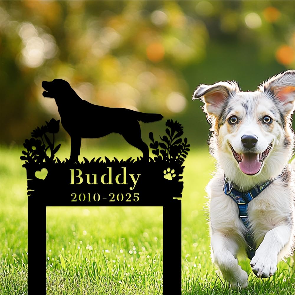Custom Labrador Memorial Grave Marker Garden Signs,Personalized Metal Flower Dogs Burial Stake,Customized Pets Headstone Engraved Sign,Sympathy Gift for Lost Dog,Pet Tombstone for Cemetery Garden Lawn