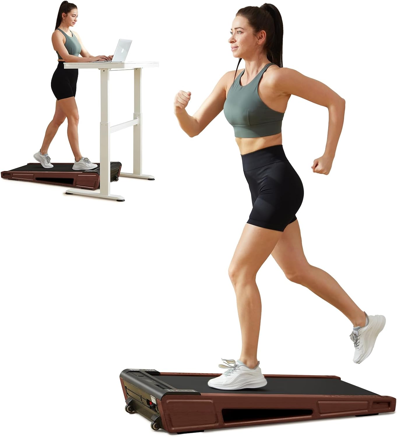 GOYOUTH 2 in 1 Under Desk Treadmill - Walking Pad with Remote and LED, 5% Incline, 300LBS Capacity