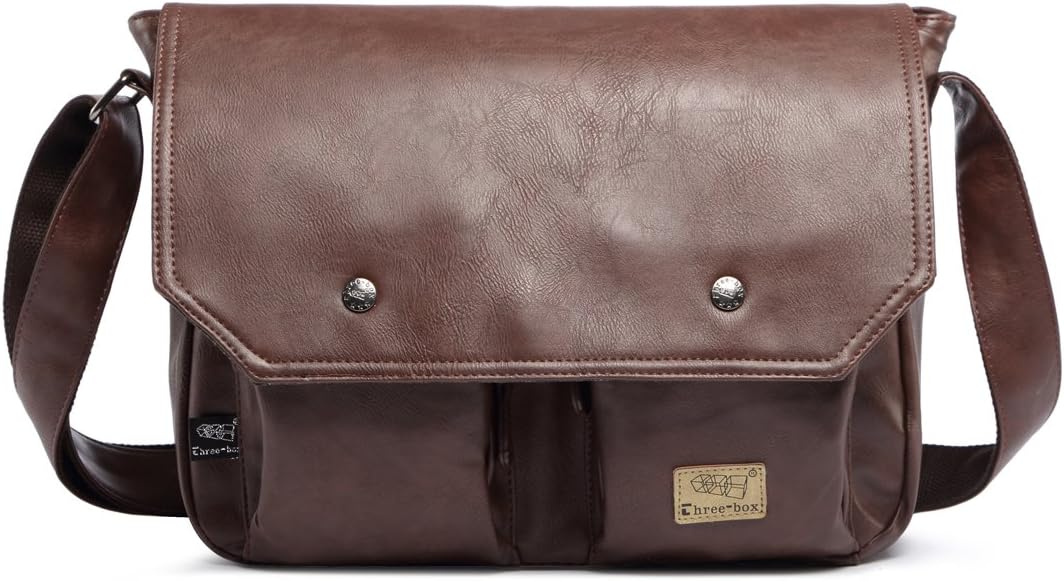 Alafe Retro College Book Messenger Bag Men Laptop Business Briefcase Crossbody Bag (Coffee)