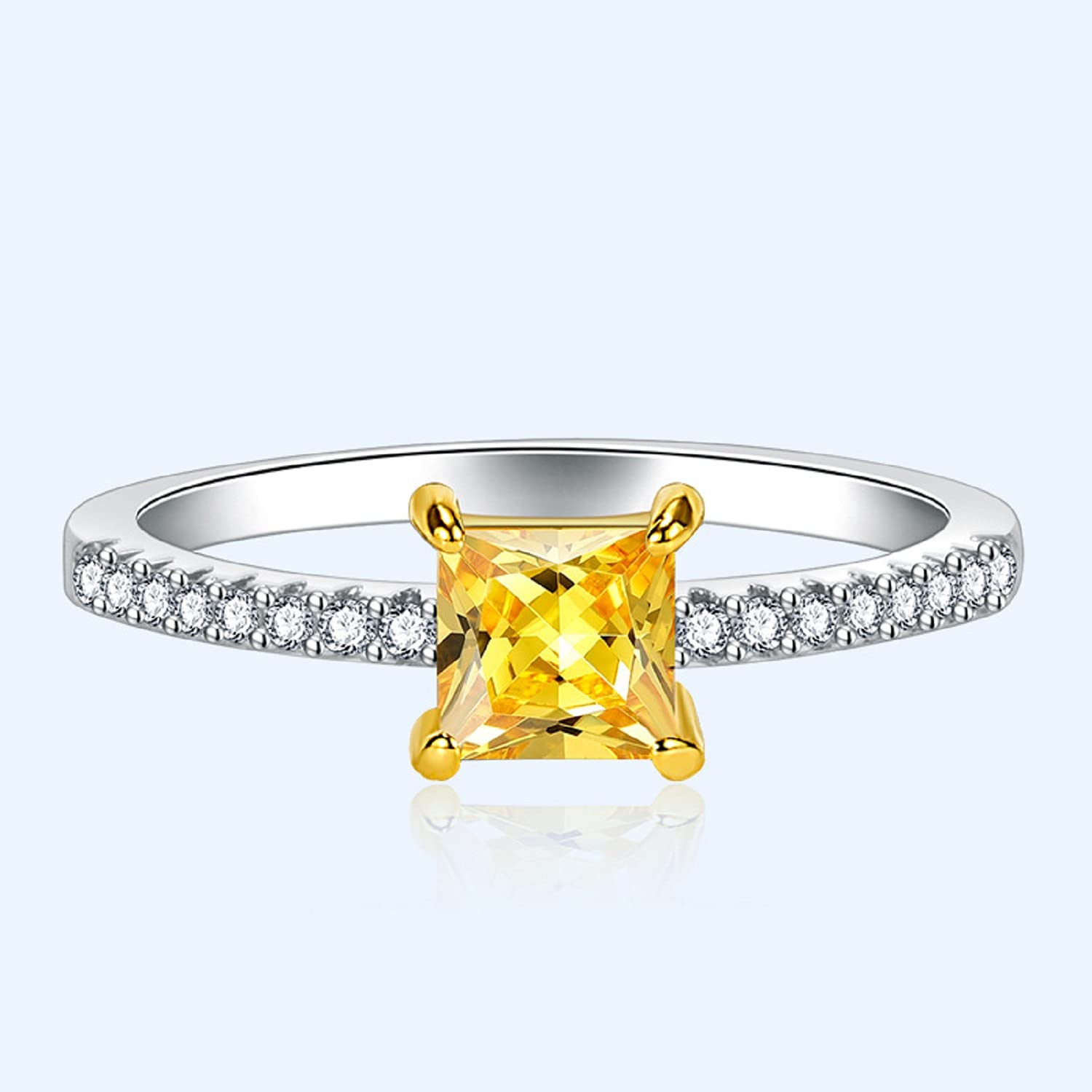 ChenFeng Wedding Birthstone Bride Engagement Yellow/Clear Ring 925 Silver Plated Ring Gifts (10)