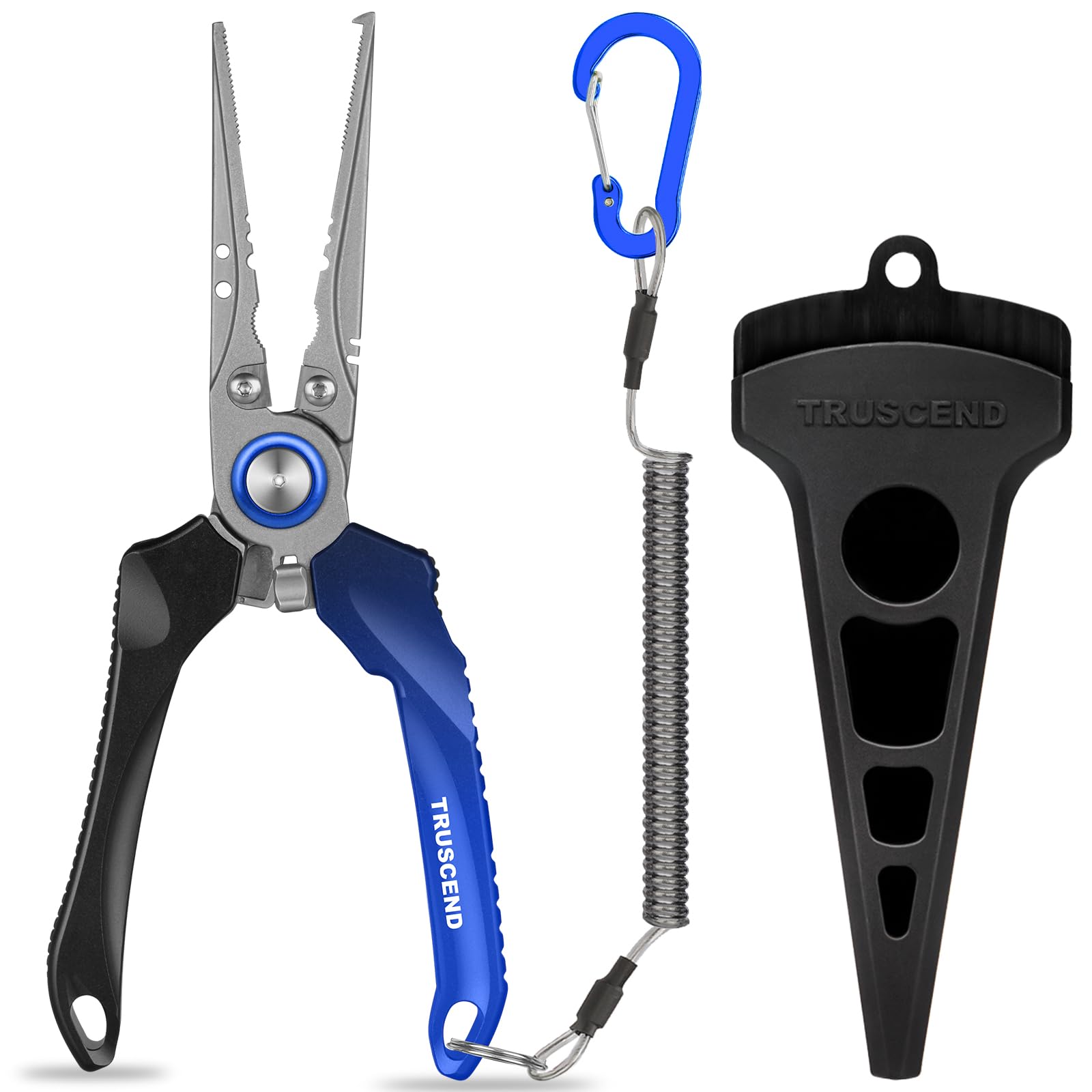 TRUSCEND Fishing Pliers Saltwater with Mo-V Blade Cutter, Corrosion Resistant Teflon Coated Muti-Function Fishing Gear as Split Ring Plier Line Cutter Hook Remover, Fishing Gifts for Men