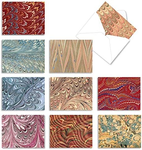 The Best Card Company - 10 Colorful Blank Note Cards with Envelopes (4 x 5.12Inch) - Assorted Boxed Set - Marbled Marvels M6456OCB-NB