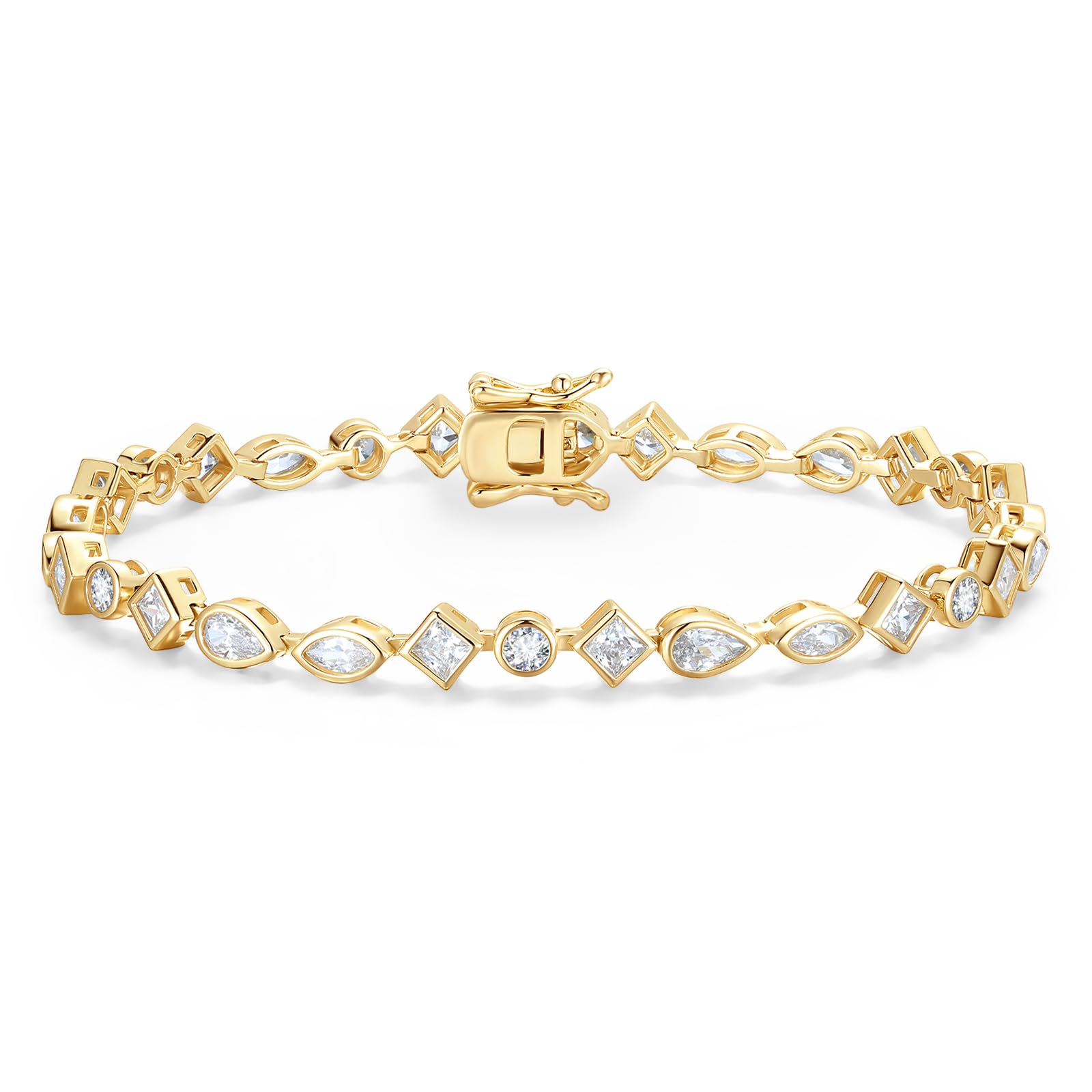 FANCIME Lumina Trio Tennis Bracelets 925 Sterling Silver 3mm Geometric Bracelet Charm Fine Jewelry Birthday Gifts for Women 7" Gold Plated