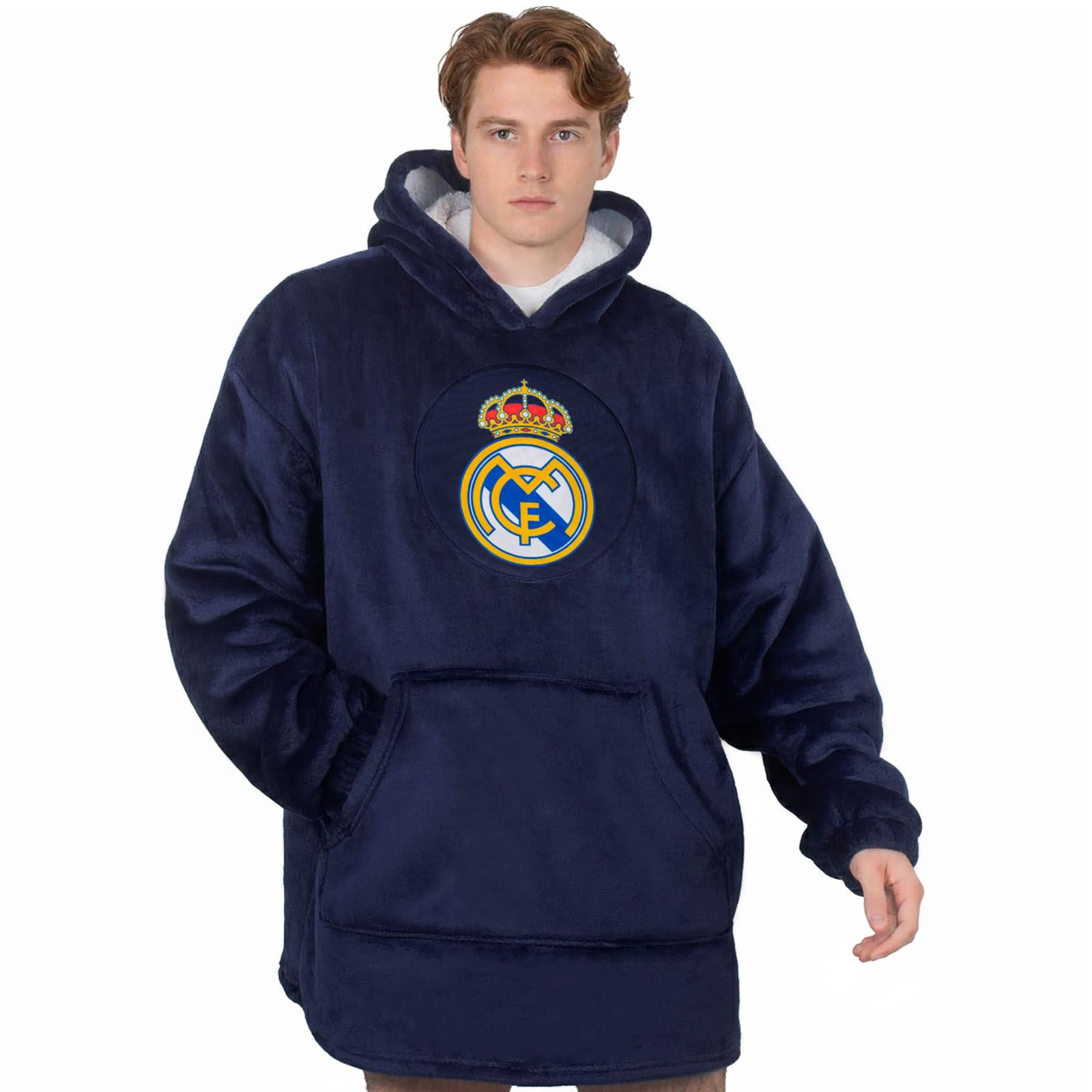 Real Madrid Adults Oversized Hoodie Blanket Official Gift Navy S-L