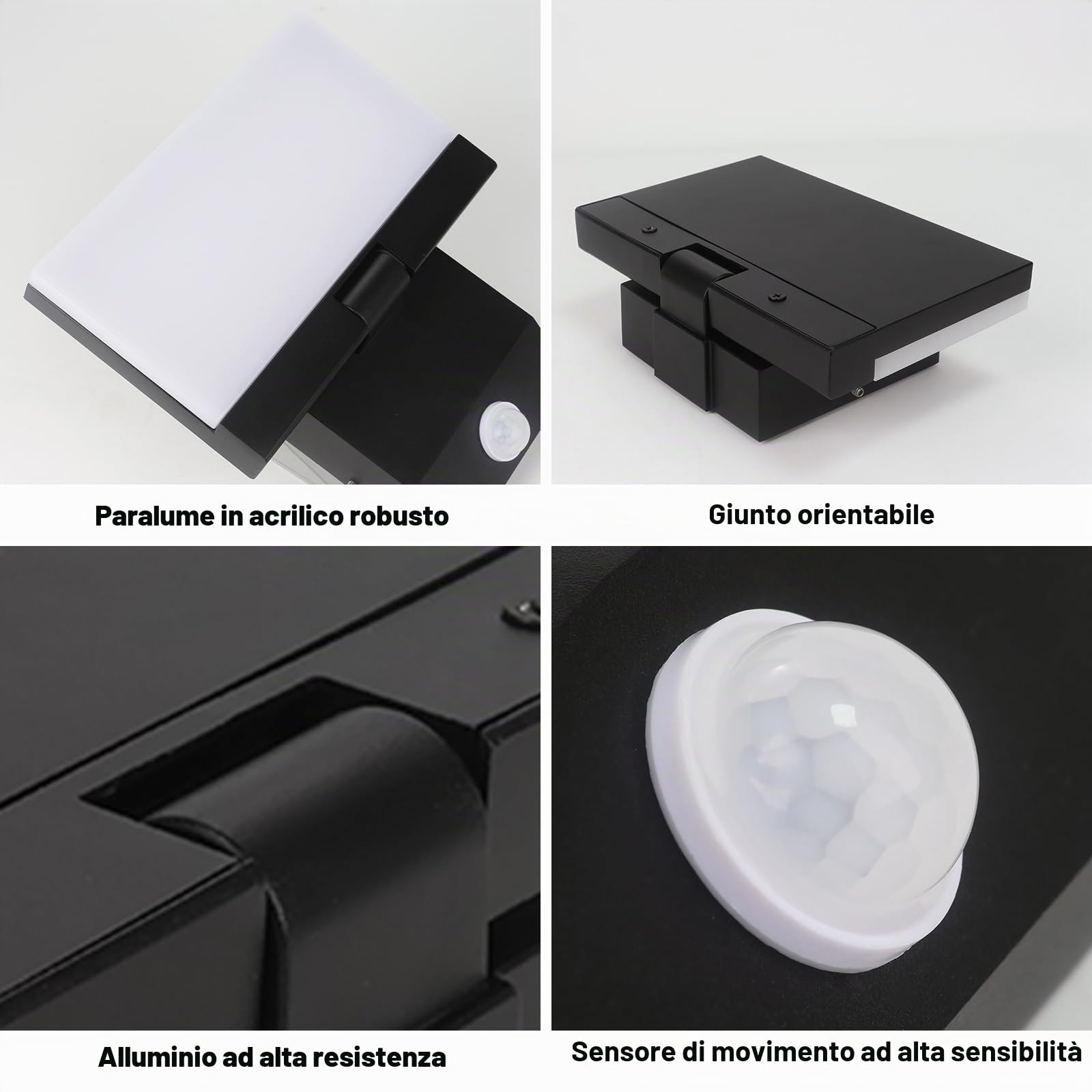 24W Lampada da Esterno con Sensore di Movimento, 2250LM 6000K Applique da Esterno, IP66 Impermeabile Moderno Applique da Parete per Interno, Veranda, Garage, 2 pezzo, Nero