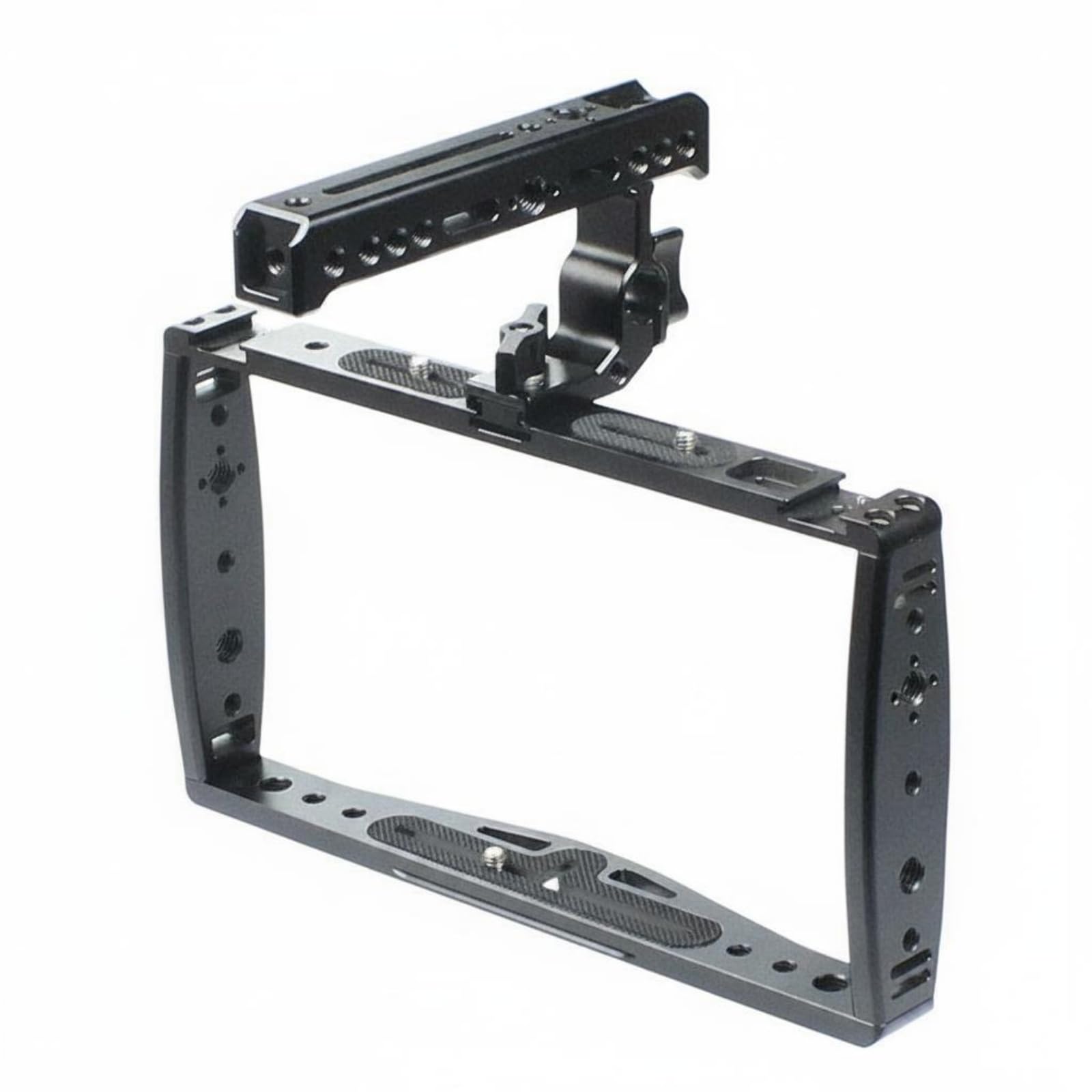 Supporto Telecamera Staffa Cornice Videocamera Maniglia Alluminio con Montaggio Accessori Multiplo E Punti Vite Adatto a Filmmaking Videografi Riprese, Nero, Con Impugnatura