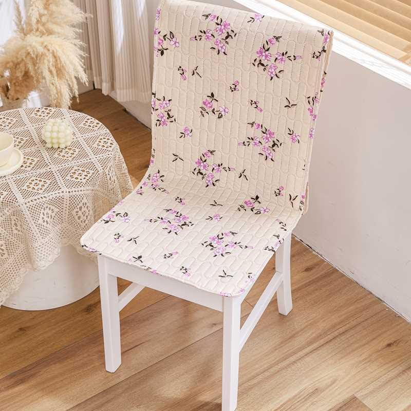 Image of HOMETHREADS Floral Quilted Cotton Chair Cover - Soft, Comfortable Dining Chair Seat Protector with Non-Slip Backing & Strong Elastic Strap for Snug Fit(Beige Purple, Pack of 1)