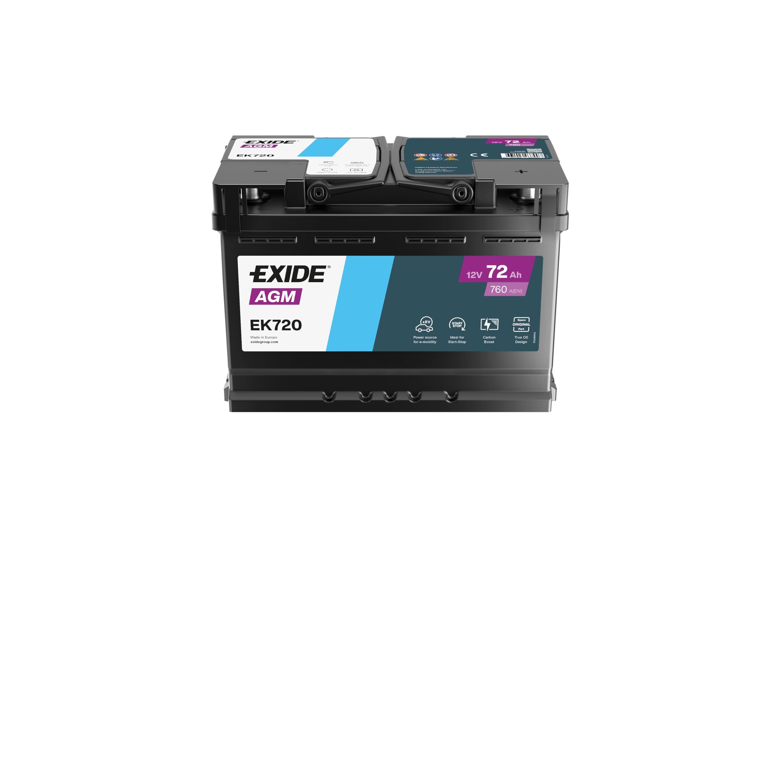 Batterie de voiture EXIDE 72Ah/760A RENAULT CLIO 1.5 dCi 90