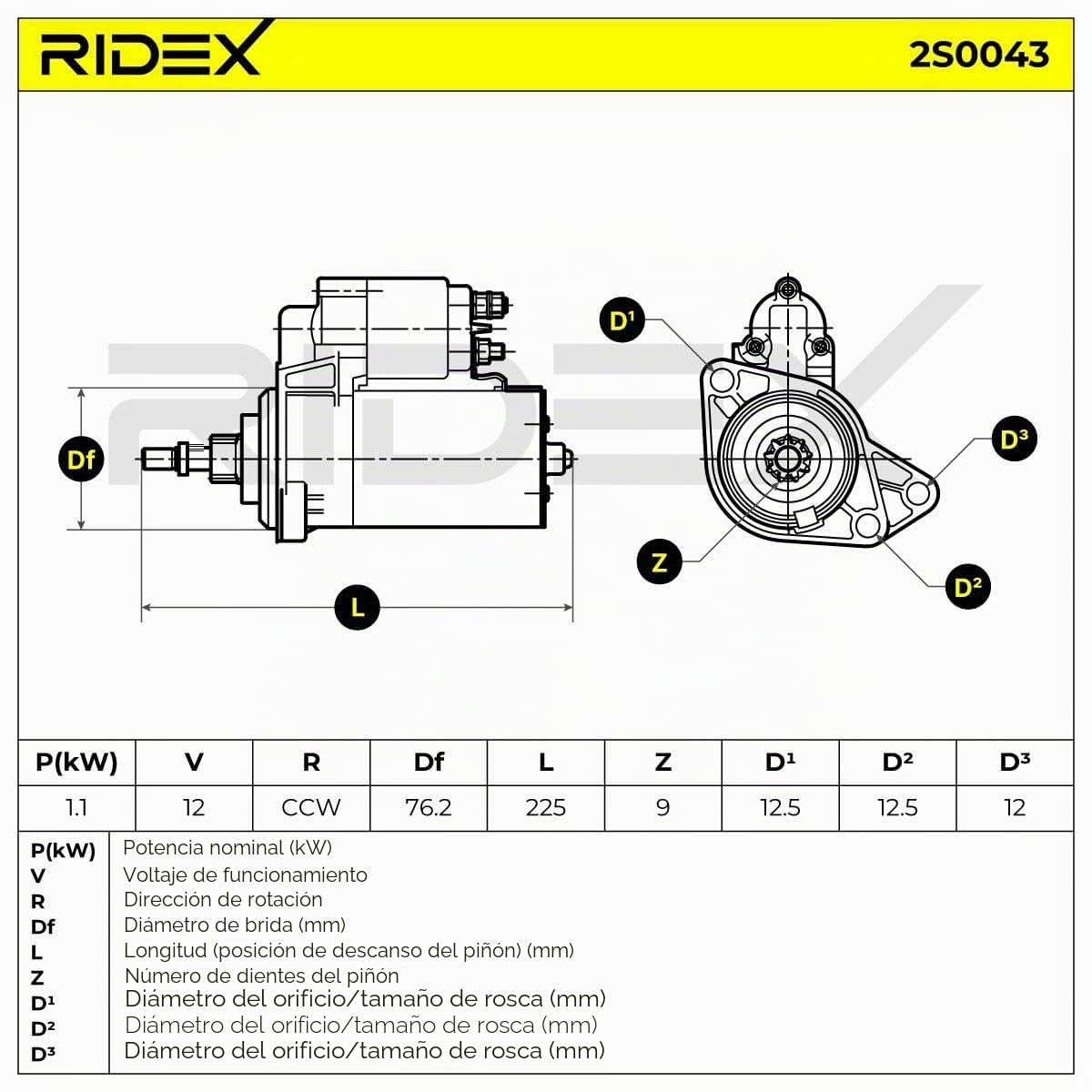 RIDEX 2S0043 Motor de arranque Compatible con VW Golf 4 Hatchback 1J1