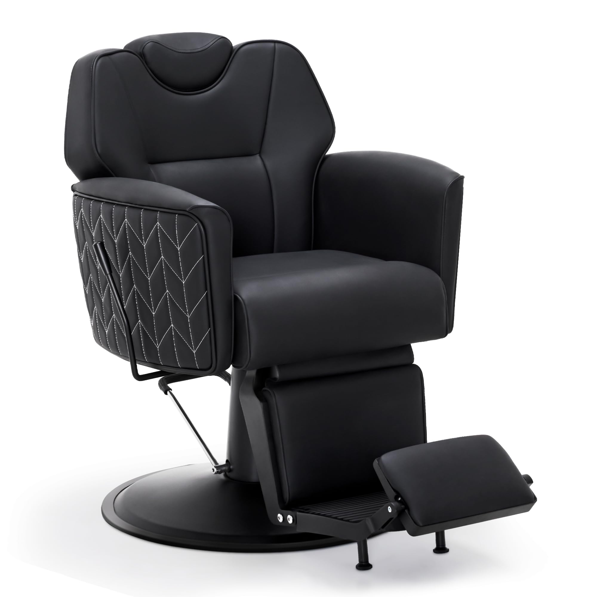 Barberpub Friseurstuhl mit Kopfstütze Kippbar, Friseureinrichtung mit Hydraulikpumpe 360° Drehbar, Bedienungsstuhl Höhenverstellbar, Barber Stuhl Friseurstühle Kunstleder, 2625 (Schwarz)