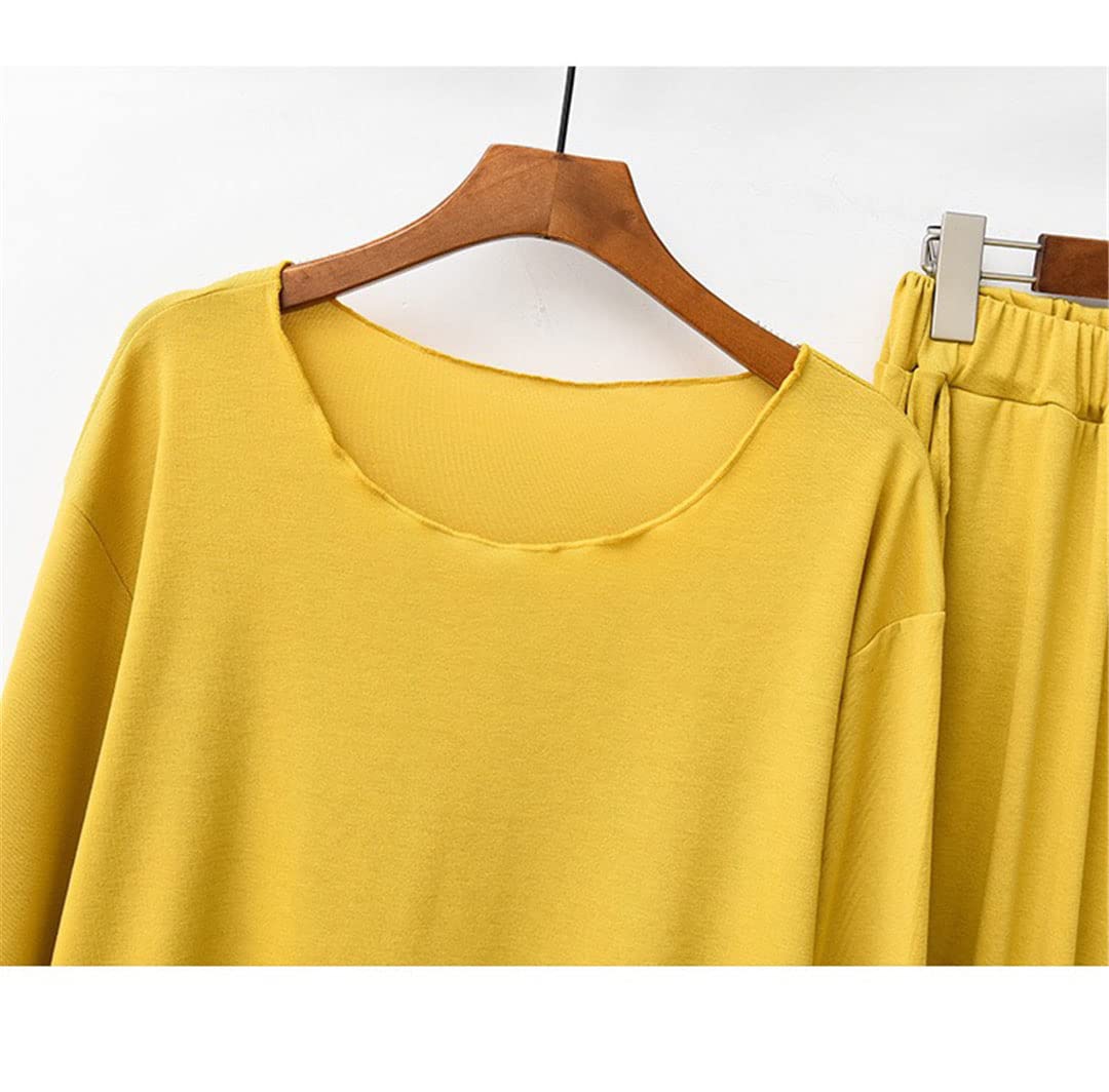 Conjunto de pijama de algodón cómodo suave y elegante con cuello en O para mujer, azul, talla única