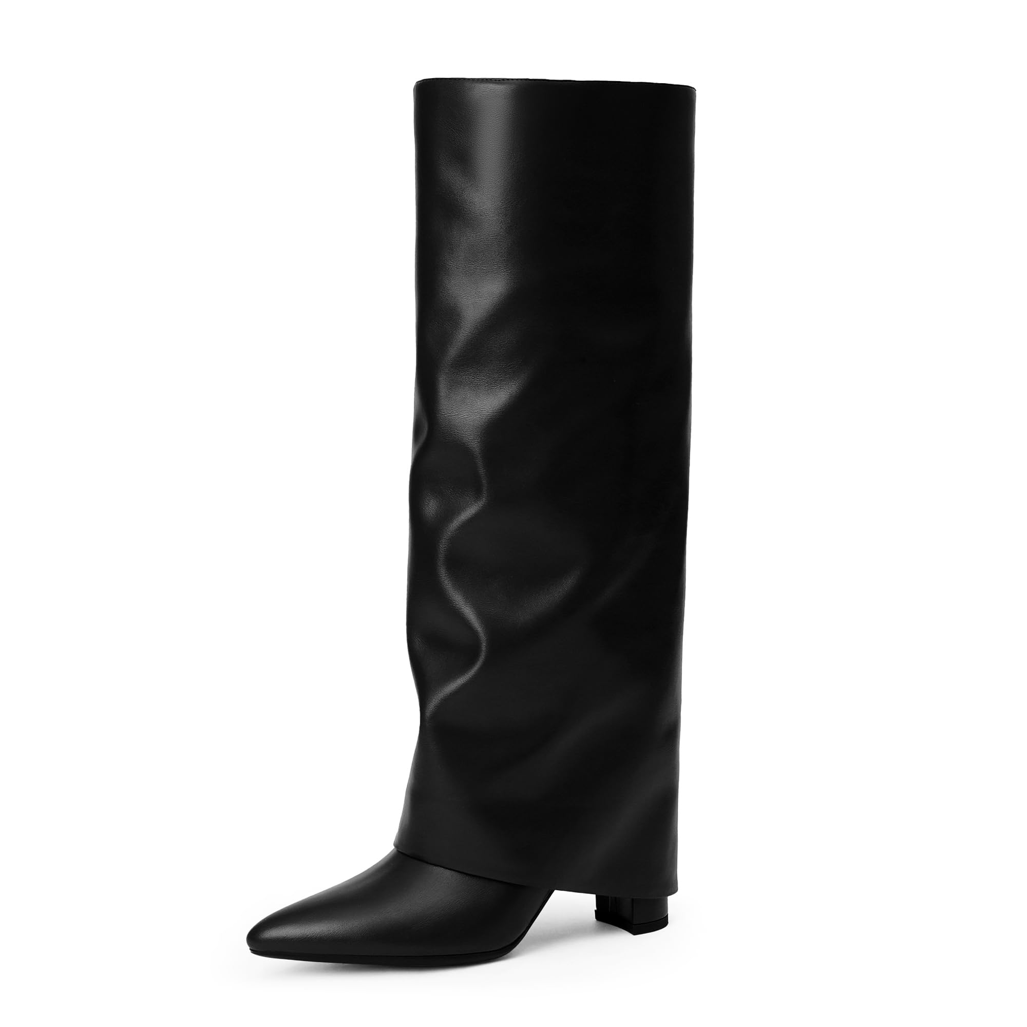 modatope knee high boots women fold over knee high boots chunky high heels long boots zipper pointed toe dress tall boots for women