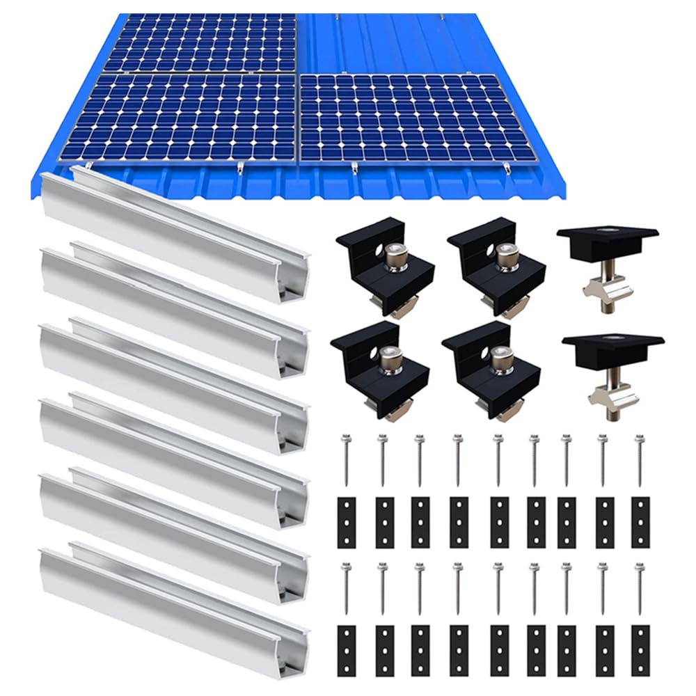 6Pcs Solar Panel Mounting Brackets - Aluminum Rail & Clamp Kit For Metal & Flat Roofs
