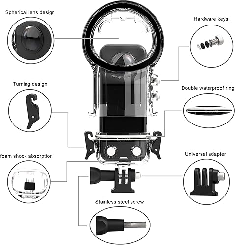 Miniatura 5 de HUAYUWA Funda de buceo de 98.4 ft con tapa de lente de silicona para cámara de acción Insta360 X3, funda impermeable con accesorios de soporte,
