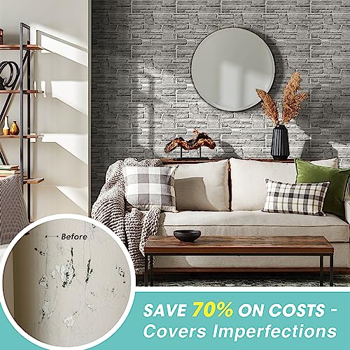 Commomy 10 Pcs Faux Stone 3D Wall Panels Peel And Stick, 11.8'' X 11.8'' Urltra-Light Pvc Faux Brick Textured Wall Panels For Interior Wall Decor, Living Room, Bedroom, Kitchen, Fireplace #TOP5