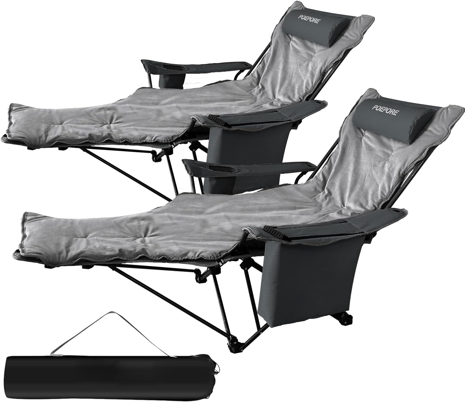 2-Pack Reclining Camping Chair 4 Position with Foot Rest Comfortable for Adults 265Ibs Folding Lounger Mesh Beach Chair with Cooler Bag,Cotton Cushion and Cup Holder for Outdoor Patio