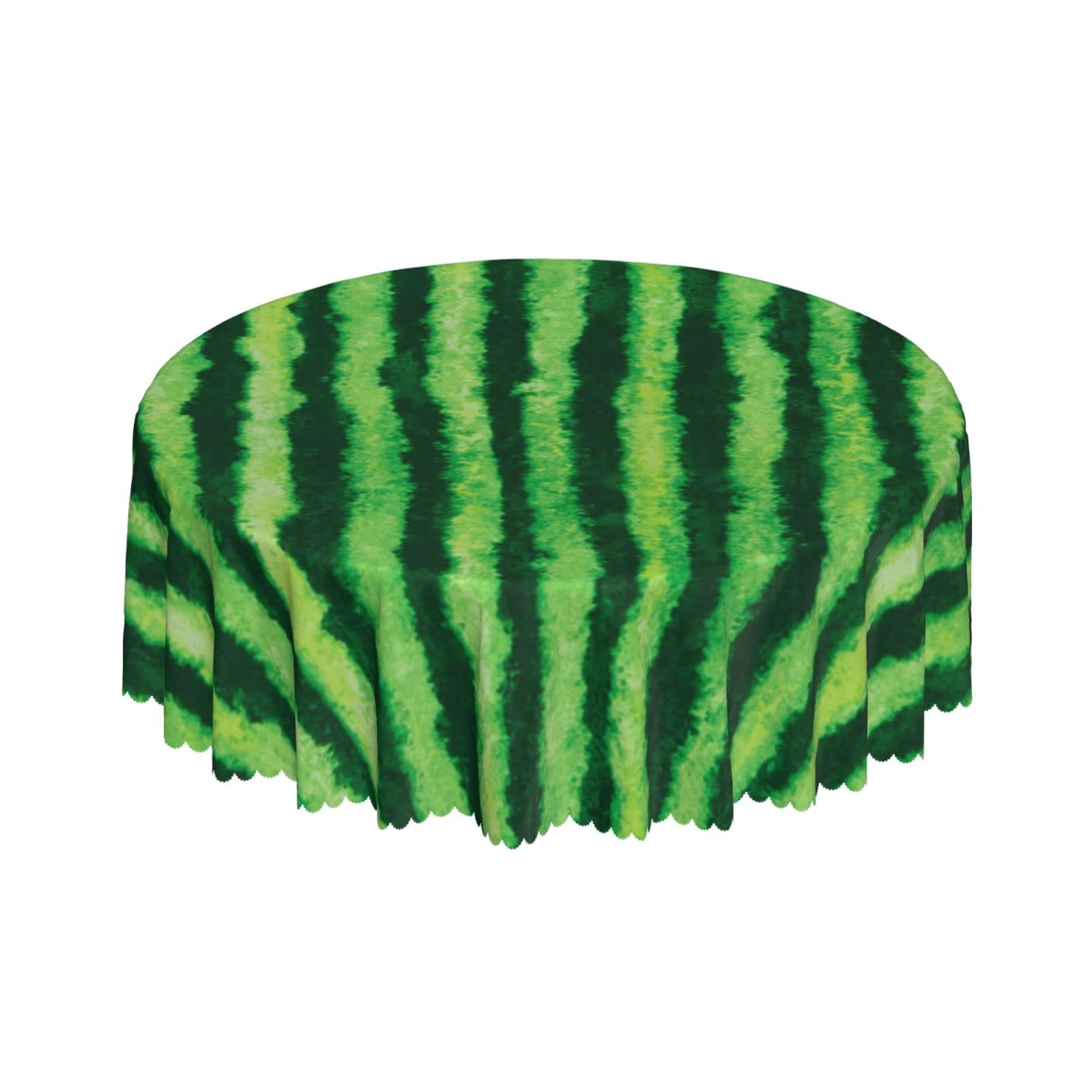 Lsjuee Watermelon Stripes Green Round Tablecloth 60 Inch Printed Washable Tablecloth for Dining Party Holiday Fall Home Decorative