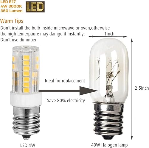 Miniatura 5 de Paquete de 3 bombillas LED E17 para horno de microondas, (equivalente a bombilla halógena de 40 W-50 W) de 4 W, blanco cálido 3000 K, no regulable,