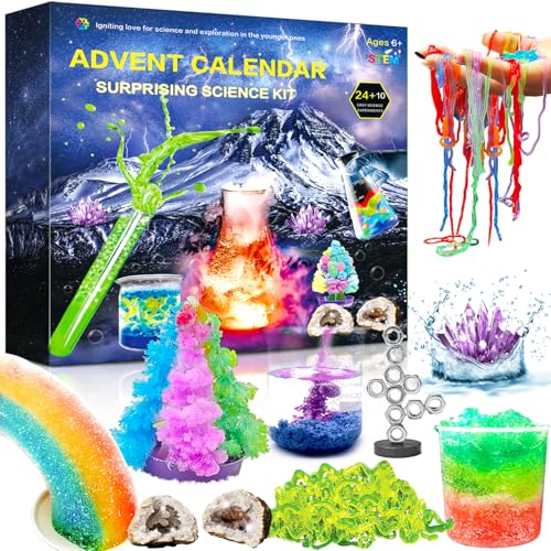 Science Advent Calendar 2024 for Kids Girls Boys, Christmas Gifts for Kids, Science Kits for Kids Age 8-12 include 45 Cool Experiments, Christmas Countdown Calendar Party Favors