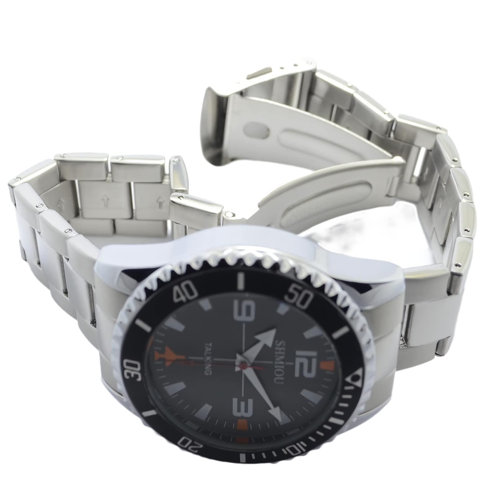 Orologio Parlante Italiano per Anziani Non Vedenti Ipovedenti Audio annuncio della data dell'ora Con Sveglia Cassa Rotonda Con Cinturino Metallo XM-IT-220409