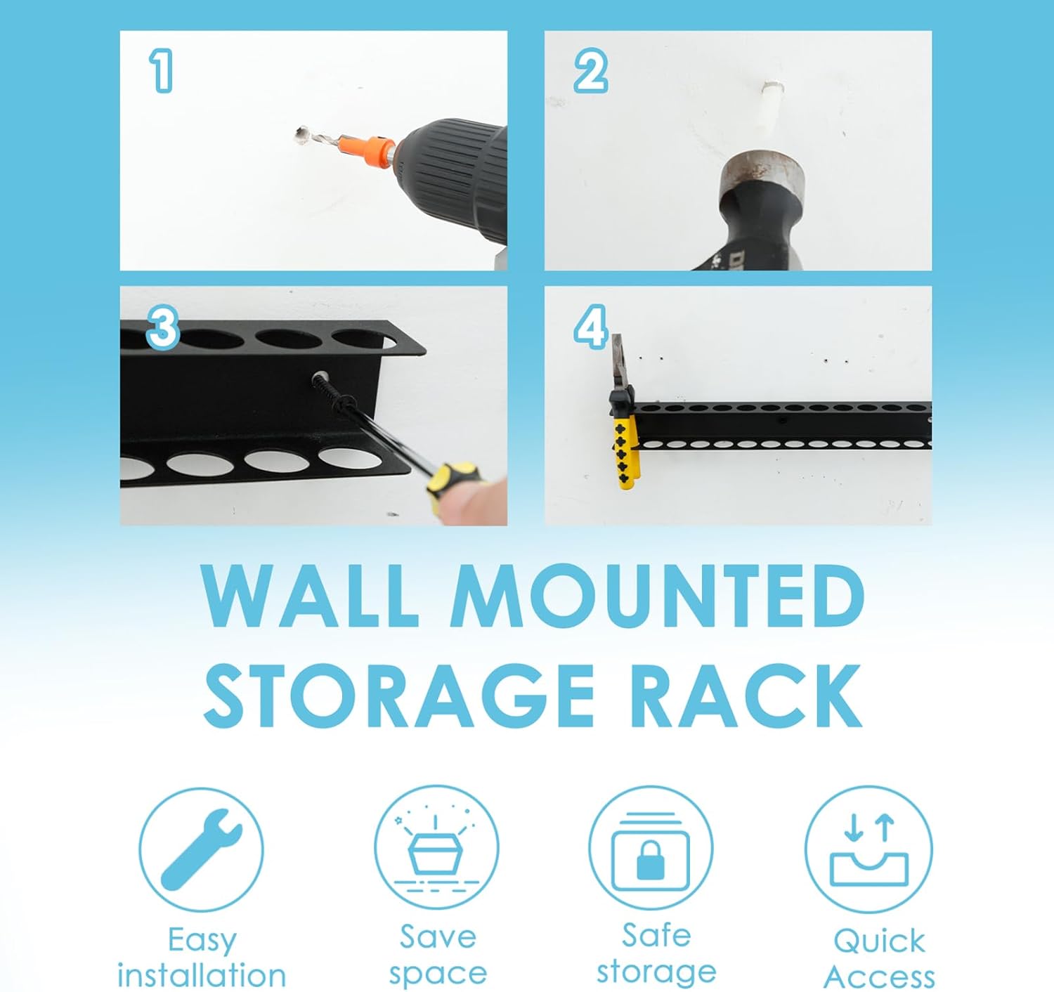 Screwdriver Organizer, 14 Holes Wall Mounted Screwdriver and Pliers Holder, Rustproof Screwdriver Rack, Wall Screw Driver Holders Organizers for Screwdriver Pliers Garage Workshop (14 holes)