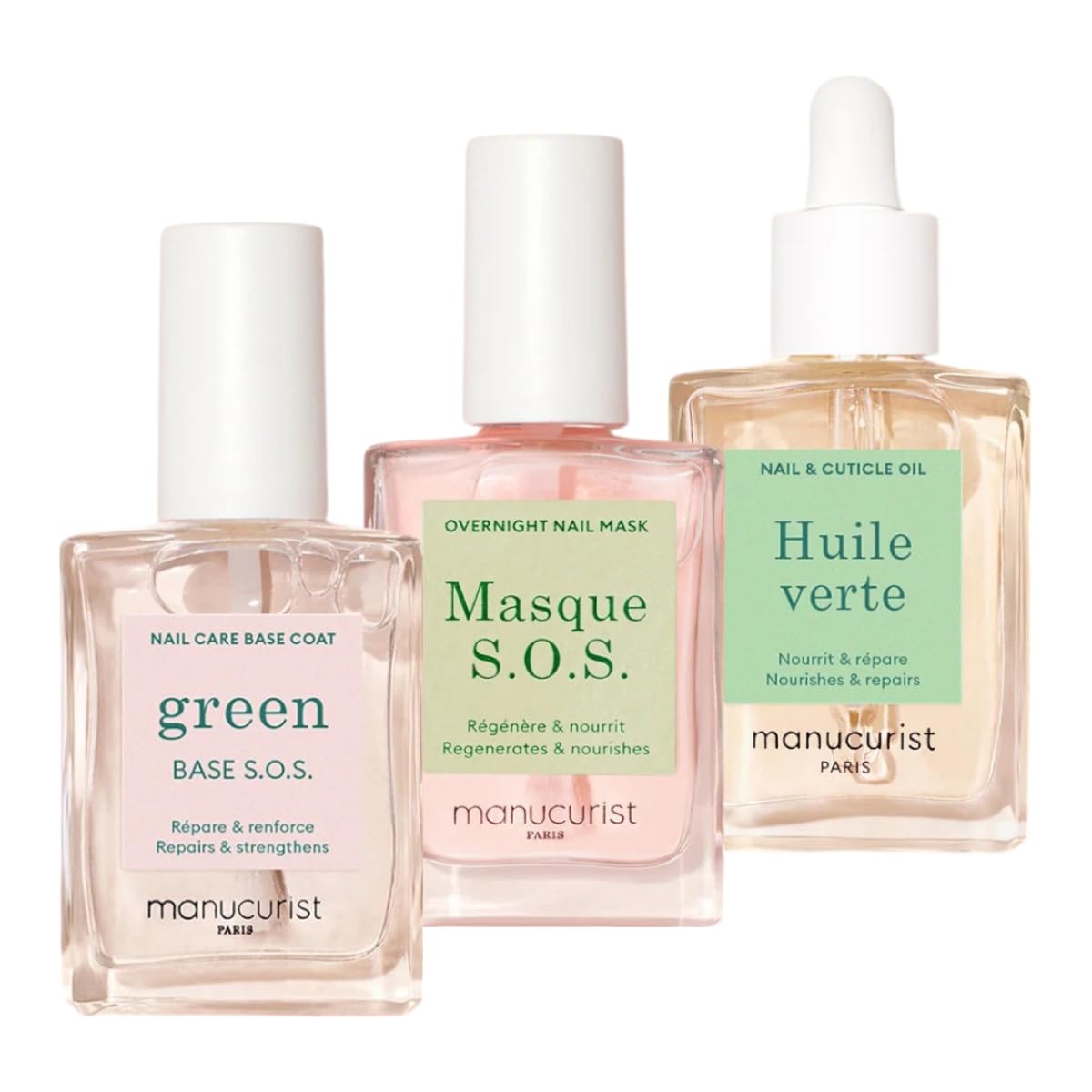 Manucurist Rescue Kit, Nail Care Kit, Nail Repair for Damaged Nails : 1 Strengthening Base Coat, 1 Night Mask