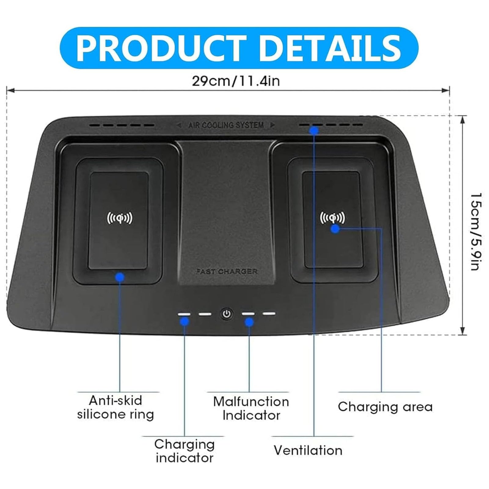Cargador De Coche Inalámbrico para Toyota Highlander 2015-2021,Cargador De Teléfono De Carga Rápida,Cargador De Teléfono Qi De 15 W,Accesorio De Consola Central