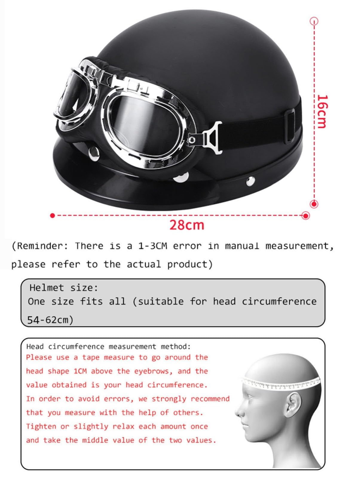Casque Moto Vintage Demi-jet – Certification ECE/DOT, Pare-soleil, Doublure Amovible, Tailles 54-62 Cm