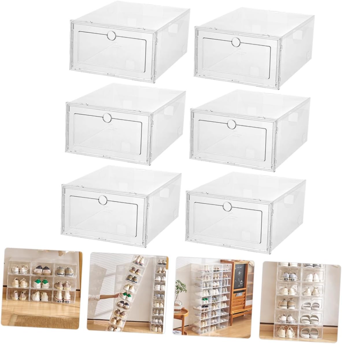 6pcs Shoe Box over The Door Organizer Cube Storage Boxes for Shoes Plastic Storage Case Stackable