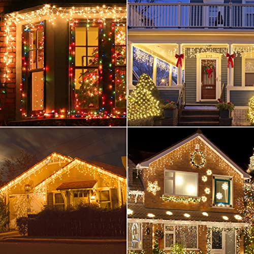 SALCAR 5m 200 LED Icicle Lights, Mains Powered Christmas Fairy Lights with 24 Drops, 8 Flashing Modes, Outdoor Garden, Wall & Eaves Decorations – Warm White - Image 5