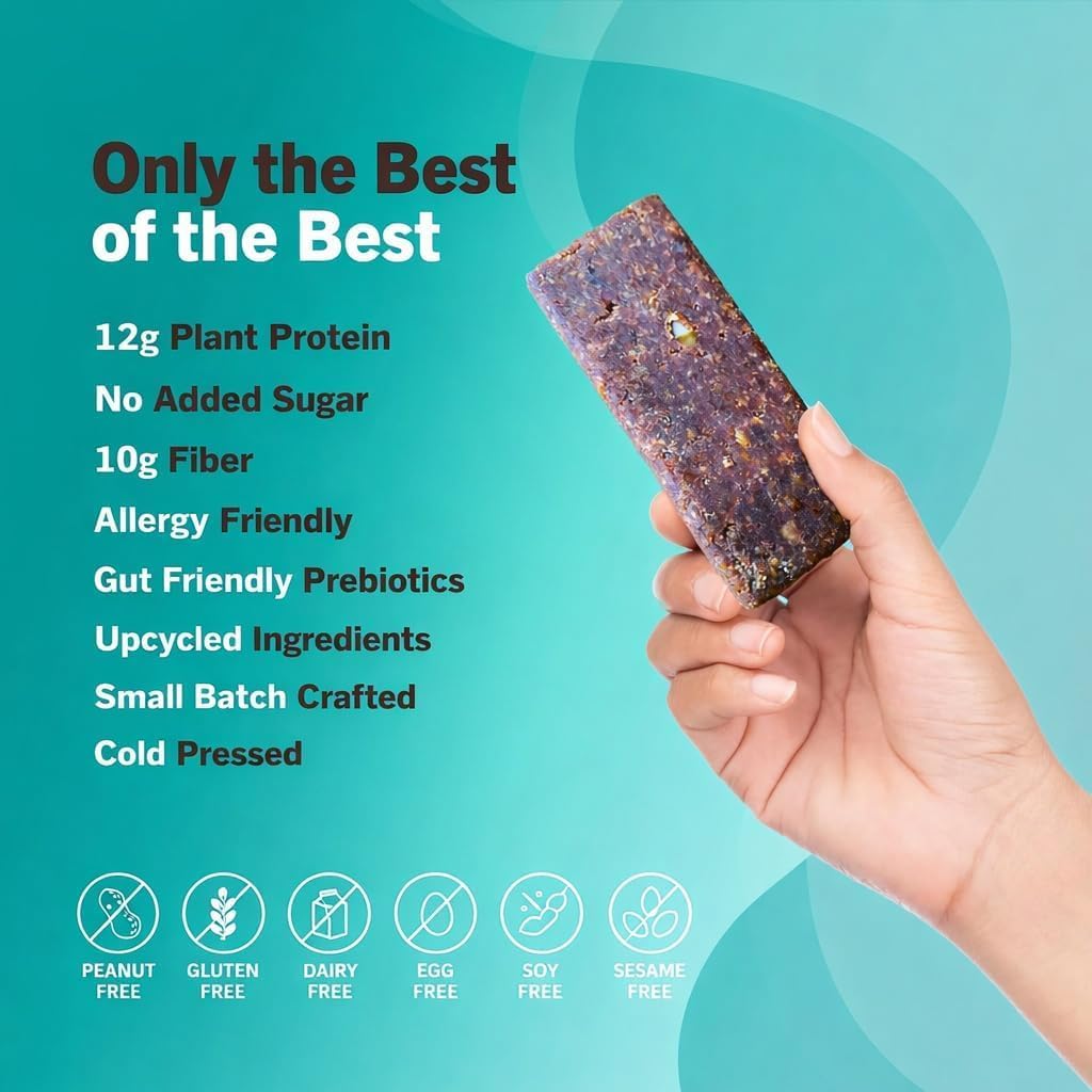 Amrita Nut Free Vegan Protein Bars Variety Pack (12 Bars, 6 Flavors) | 12g Plant Based Protein Bars | Peanut Free, Gluten Free, Dairy Free | Soy Free, Non-GMO | Low Sugar High Fiber