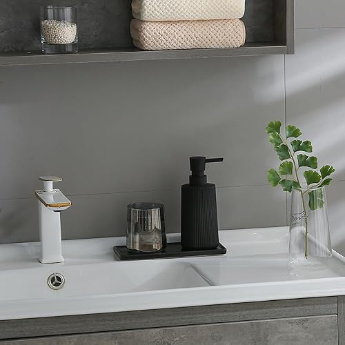 Miniatura 4 de Dispensador de jabón pequeño para baño y cocina, dispensador de jabón de manos de plástico moderno estilo granja a rayas con bomba, color negro mate