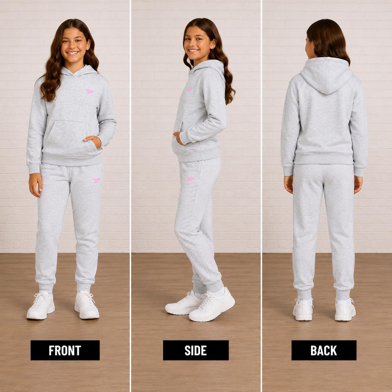 Reebok Tuta da ragazza, 2 pezzi, morbida felpa con cappuccio a maniche lunghe e pantaloni della tuta per ragazze, tuta sportiva