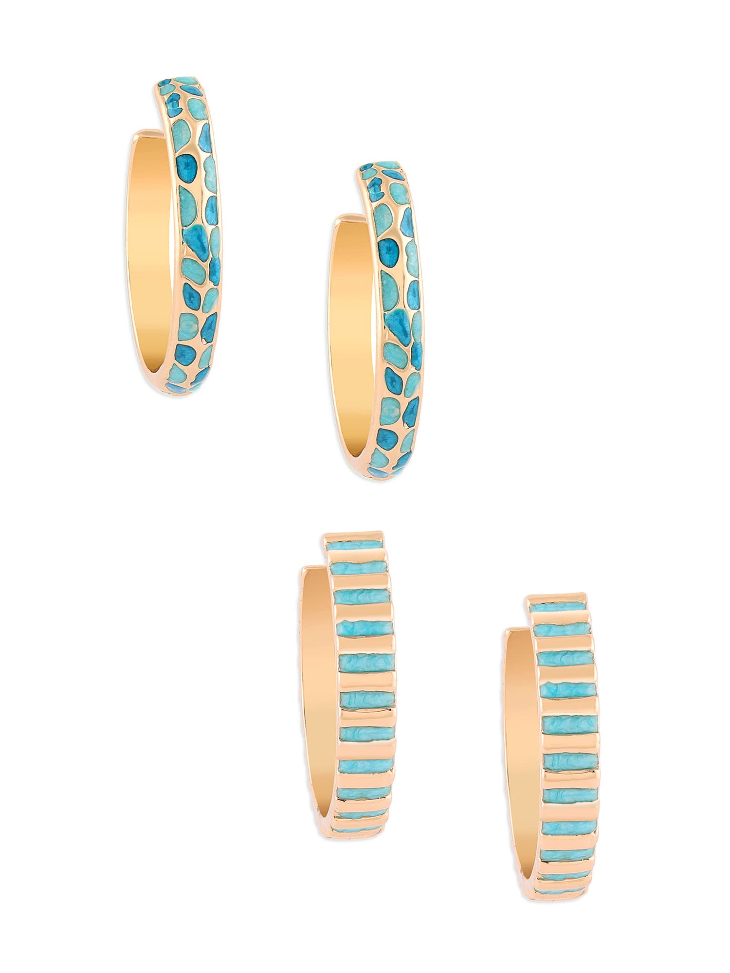Zaveri Pearls Set of 2 Turquoise Enamel Contemporary Hoop Studs Earrings For Women-ZPFK15635 (B0BTVSYZ9F) Amazon Price History, Amazon Price Tracker