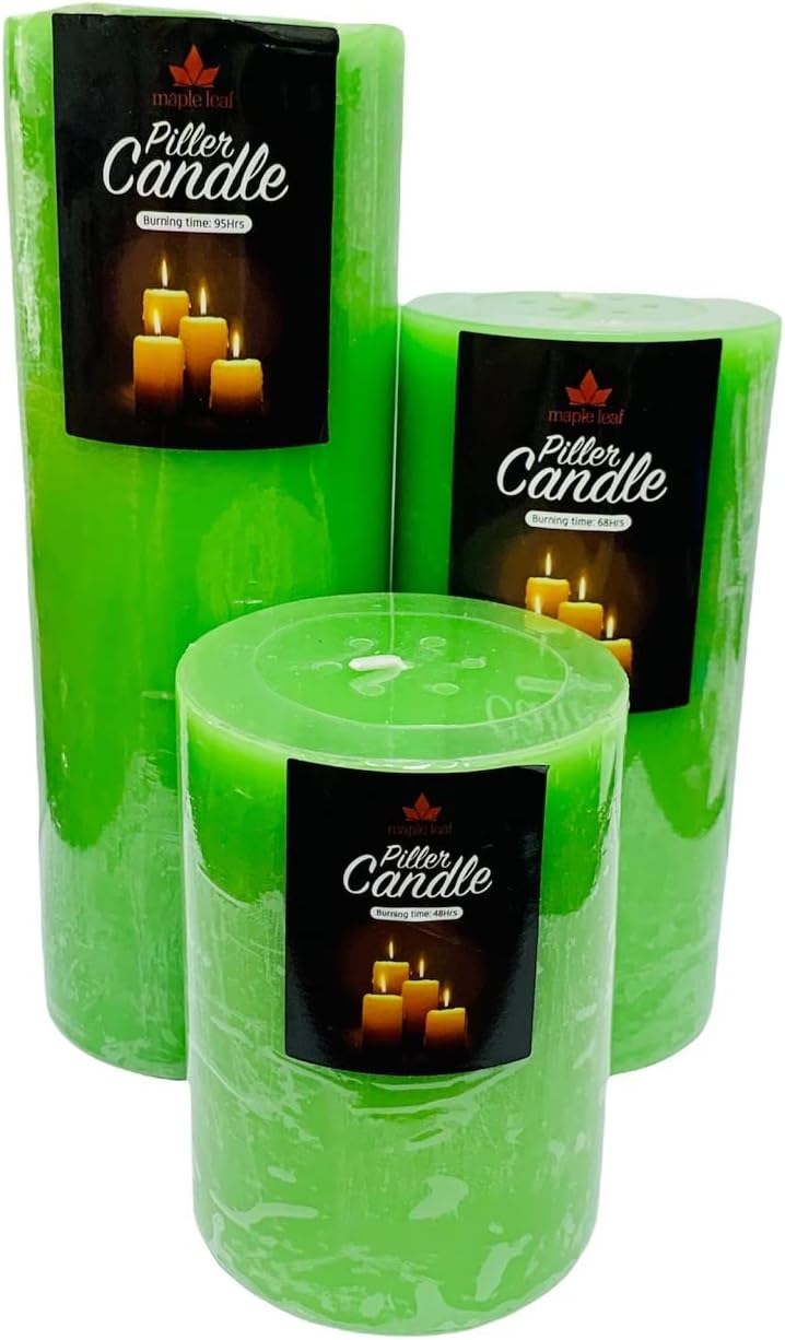 Decorative & Unscented Pillar Candles (Green, 3in x 4in)