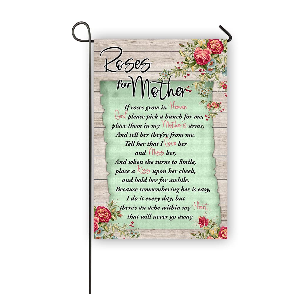 Roses For Mother Memorial Flag for Graves - In Loving Memory House Yard Lawn Decorative Banner for Outside 12x18 Double Sides