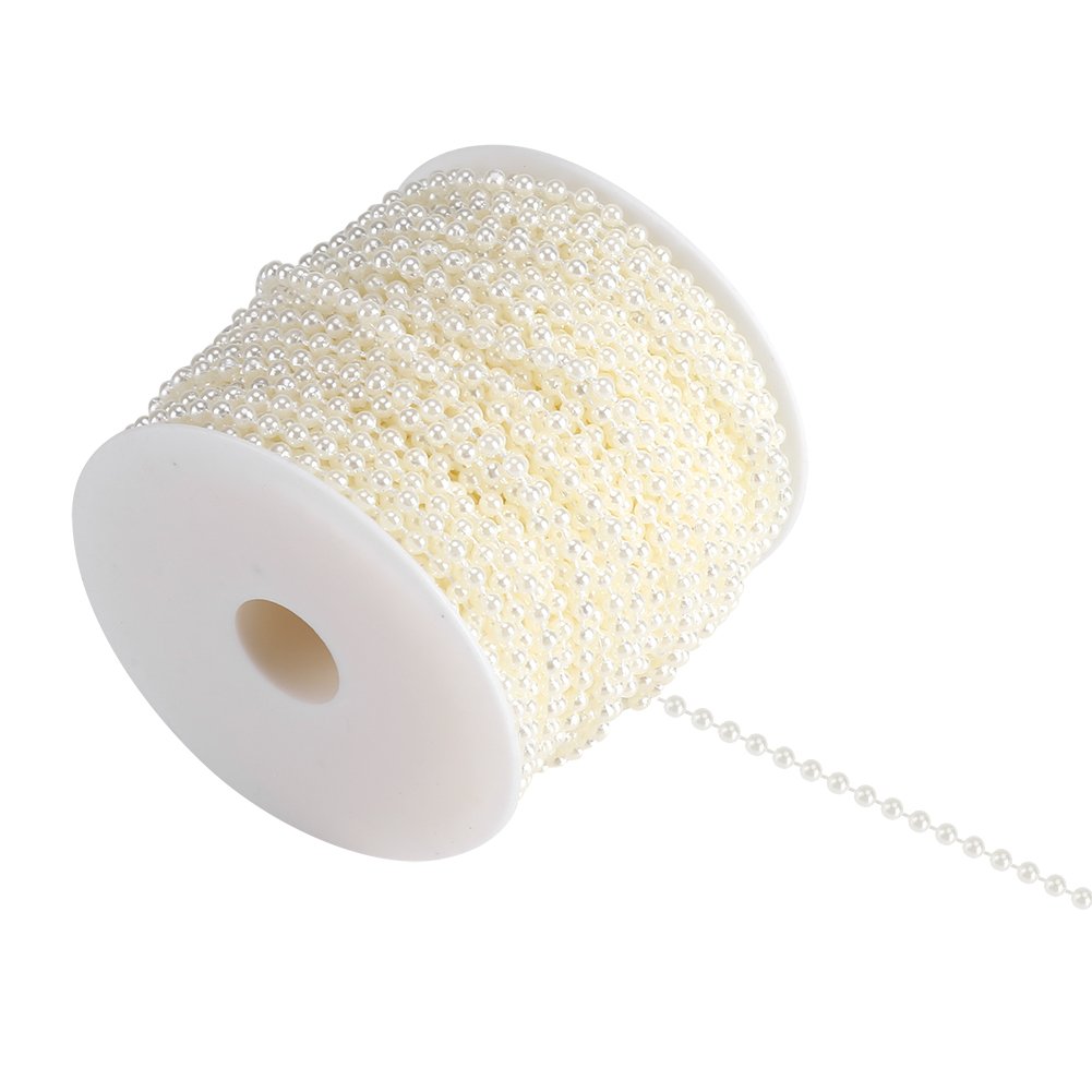 Artificial Pearls Bead DIY Beads Line Chain Handmade Curtain Party Supplies Wedding Event Ornaments 40m/roll 4mm (Beige)