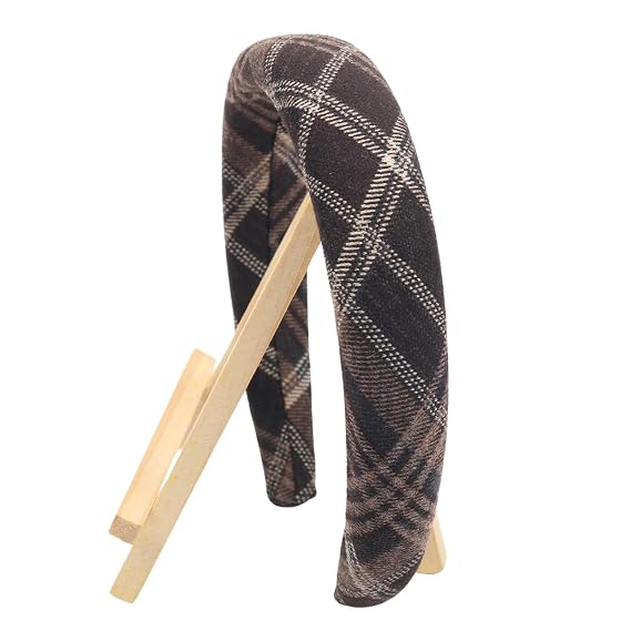 Grid Series Headband for Women Handmade Hairbands Deep Brown Headband Christmas Party Hair Hoop Tartan Headbands for Styling Plaid Headwear Strong Stretching French Hair Accessories 1Pcs