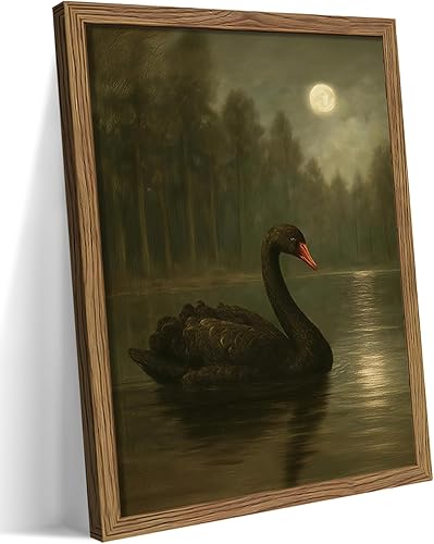 Arte de pared de cisne negro con marco de madera, cuadros vintage de cisne antiguo para decoración de pared, cuadros de decoración de pared,