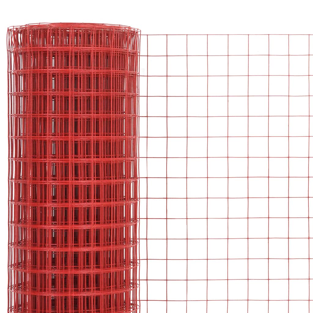 vidaXL Recinzione in Rete per Pollaio in Acciaio e PVC 25x1,5 m Rossa